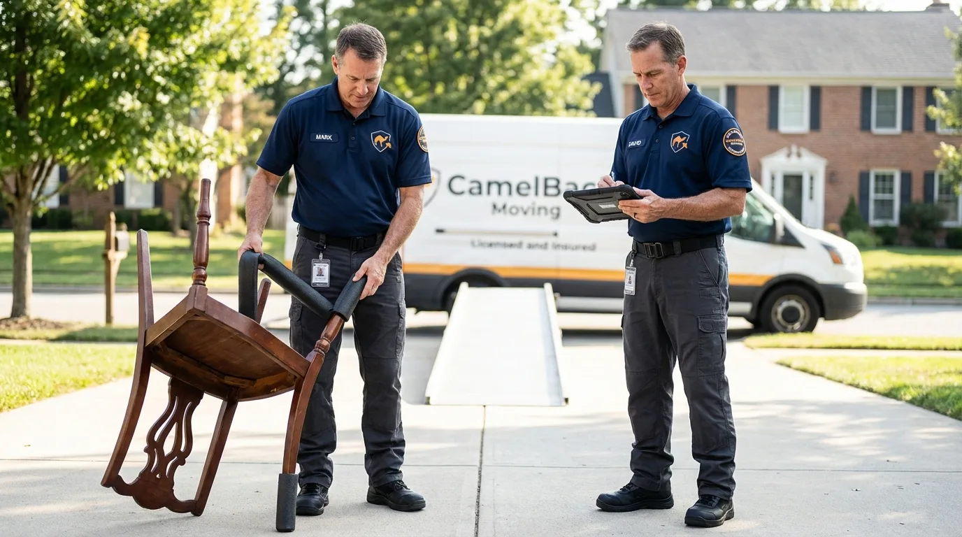 Movers inspecting furniture for damage prevention before loading in Waveland, MS