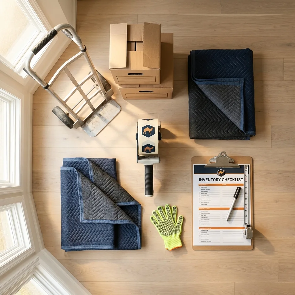 Professional moving supplies and packing materials layout for Waveland residential relocations